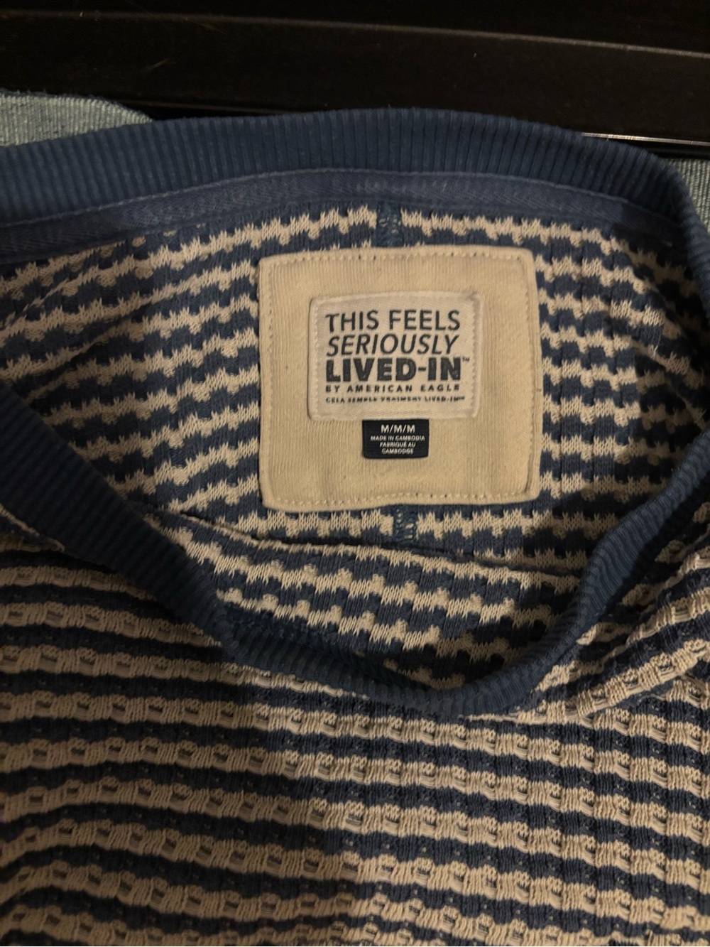 American Eagle Outfitters Navy & White Striped Waffle Crewneck Pullover, MEDUIM - Picture 13 of 16